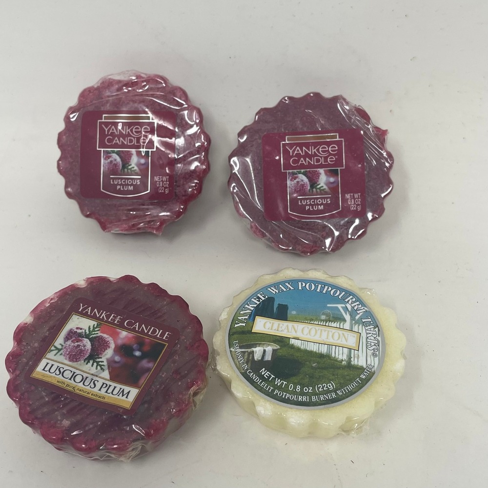 Yankee Candle Wax Potpourri Tarts Bundle Luscious Plum Clean Cotton 4 Pack 0.8oz
